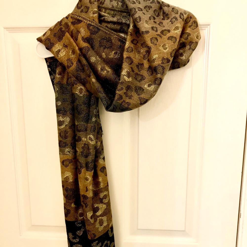 Metallic Leopard Scarf With Tassels